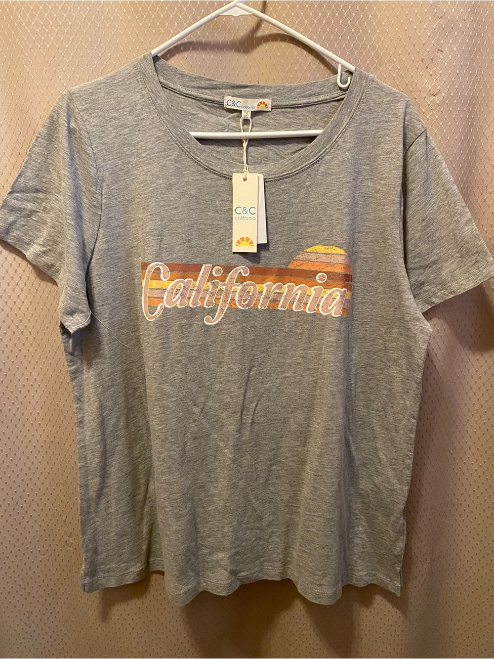 C&C California Heather Gray 'California' Sunset Stripe Tee